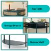 Boho Rattan Semi Circle End Table With Sliding Rattan Door, Elegant Entryway Console With Storage And Bottom Shelf - Antique Green - Image 7