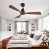 48" Ceiling Fan Without Light, 3 Solid Wood Blades Outdoor Ceiling Fan 6 - Speed Reversible DC Motor For Living Room - Black - Image 6