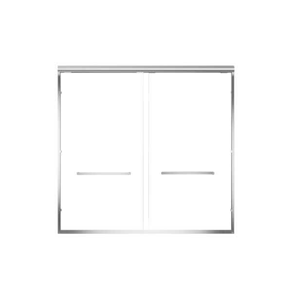 Aluminum Frame Double Sliding Soft Close Bathtub Shower Door, 1 / 4" Tempered Glass And Dual 304 Stainless Steel Handles - Chrome