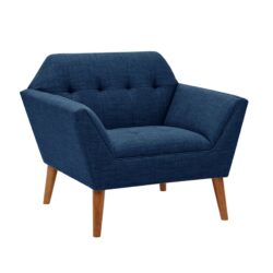 Mid - Century Lounge Chair With Button Tufting Polyester And Pecan Wood - Blue