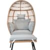 Outdoor Garden Wicker Egg Chair And Footstool Patio Chaise, With Cushions, Outdoor Indoor Basket Chair - Blue / Neutral - Image 7