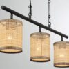 Elysian - 3 Lights Island With Natural Shade Farmhouse Chain Ceiling Lamp - Black / Rattan - Image 4