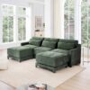Elegant 3 Seater Sofa With Movable Ottomans And Lumbar Pillow - Green - Image 18