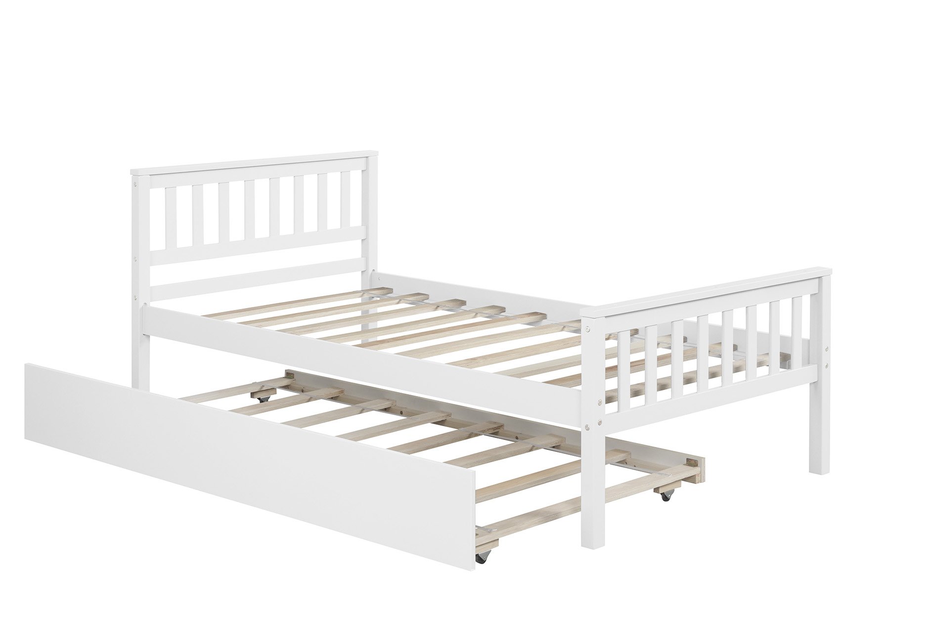 Twin Bed With Trundle, Platform Bed Frame With Headboard And Footboard, For Bedroom Small Living Space, No Box Spring Needed - White - Image 10