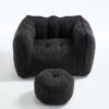 Soft Chenille Bean Bag Chair With High Resilient Foam For Living Room And Bedroom Comfortable Square Lazy Sofa With Footstool - Black - Image 21
