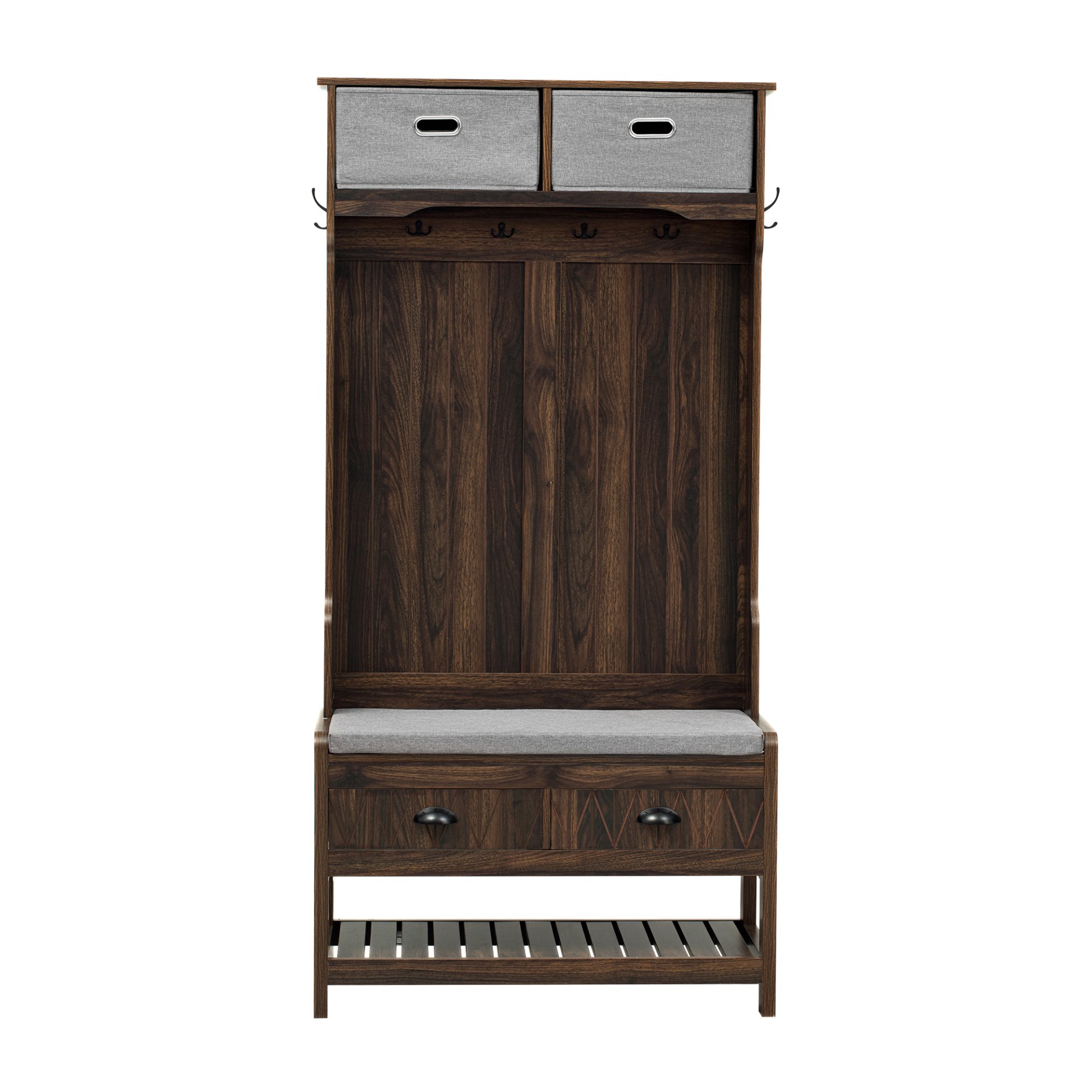 Hall Tree With 6 Hooks And Hinged Lid, Coat Hanger, Entryway Bench, Storage Bench, 3 In 1 Design, For Entrance, Hallway - Brown - Image 9