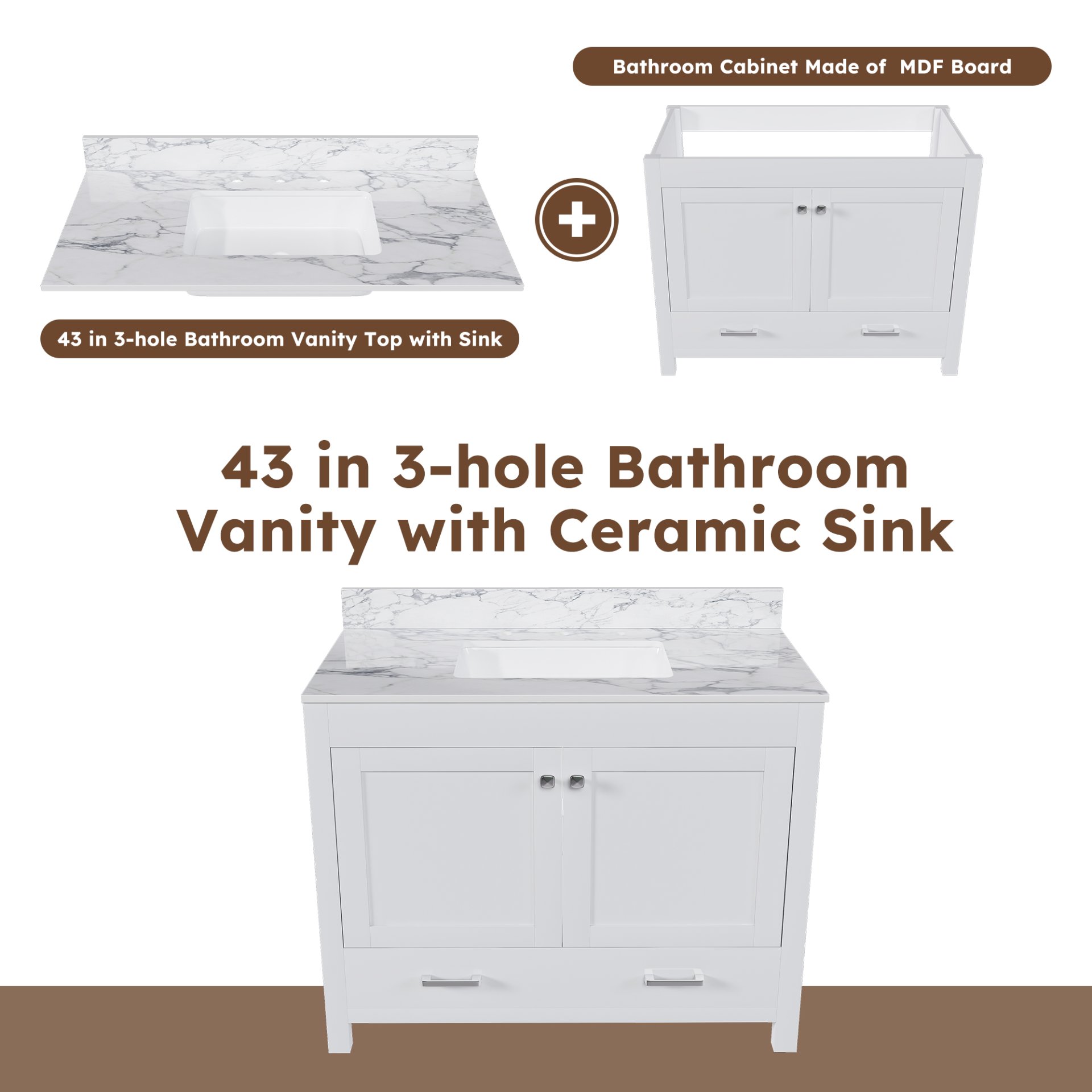 43" Bathroom Vanity Multi Functional Cabinet - White - Image 7