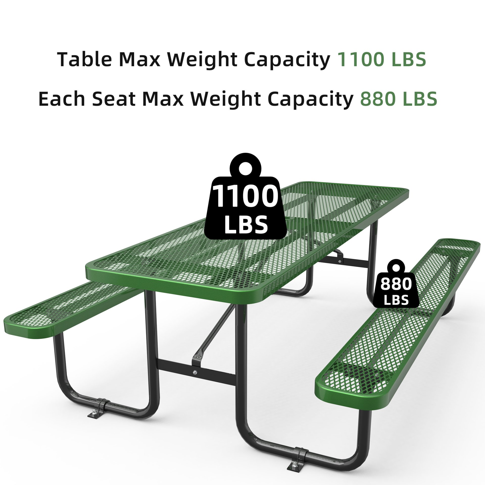 Expanded Metal Rectangular Picnic Table Set - Green - Image 5