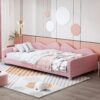 Twin Size Upholstered Daybed, Sherpa Fabric Sofabed With Cloud-Shaped Backrest, No Box - Spring Needed - Pink - Image 3