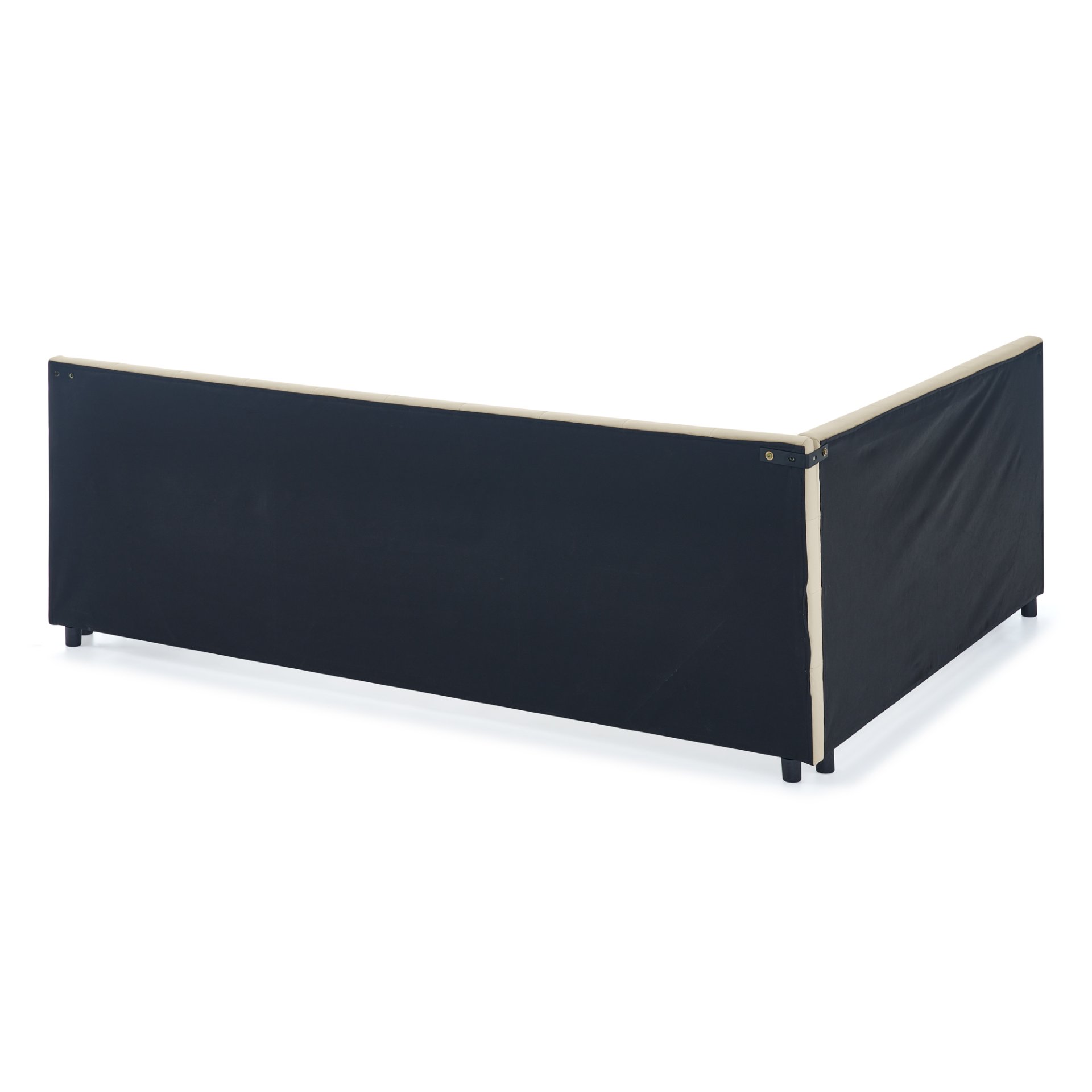 Mid Century Upholstered Tufted Queen Bed Frame With Backrest And Armrests - Beige - Image 10