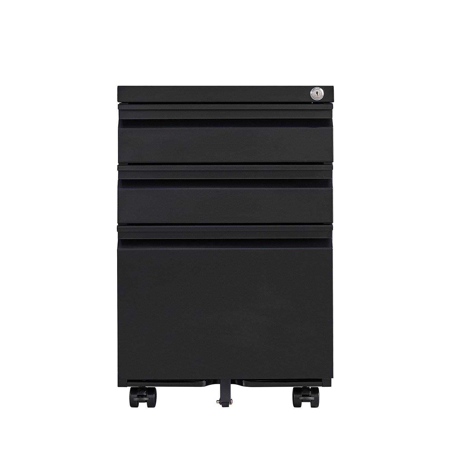 Contemporary 3 Drawer Mobile Filing Cabinet With Lock, Metal Office Storage For Legal / Letter Size - Black - Image 19
