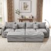 Modern Style 4 - Seater Sofa Sectional Sofa Couch With Storage Space, Two Movable Ottomans, Two USB Ports, Two Cup Holders, A Phone Holder For Living Room - Gray - Image 13