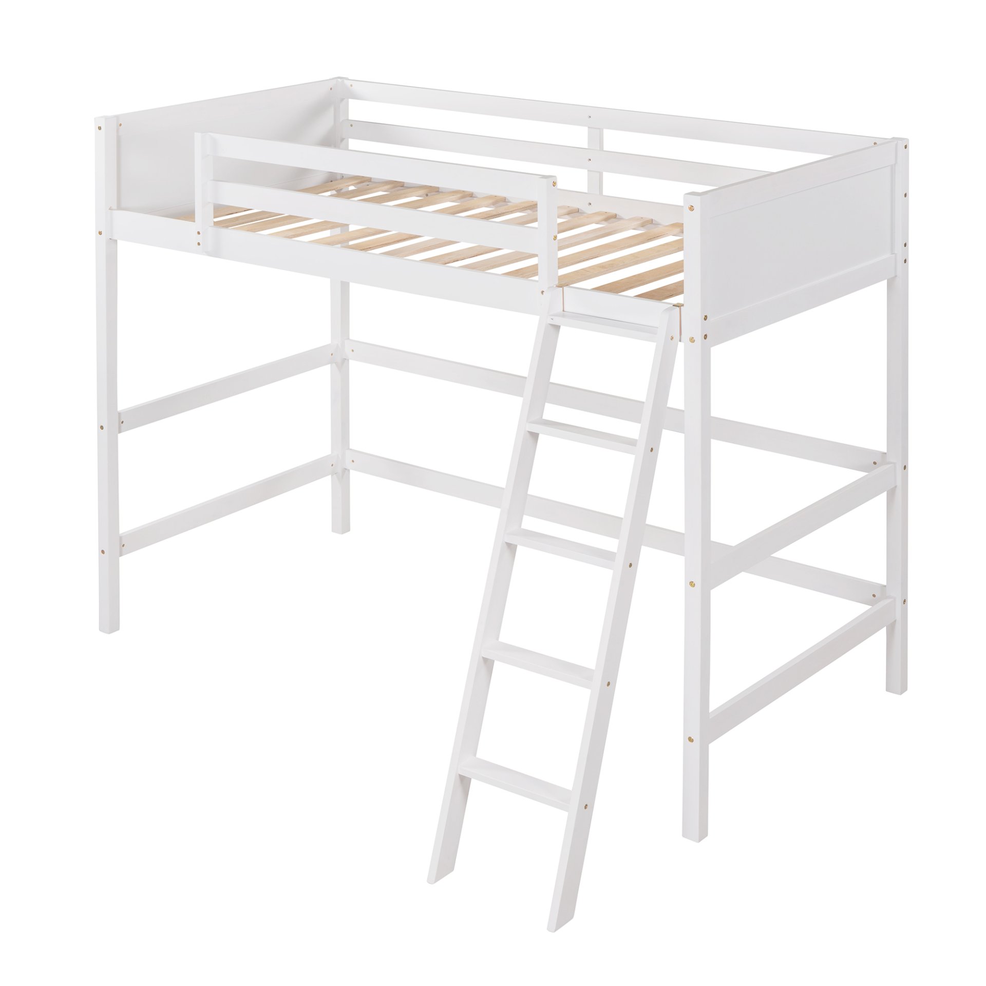 Twin Size Loft Bed With Ladder - White - Image 11