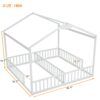 Double Twin House-Style Floor Bed With Fence, Guardrails, Without Door - White - Image 14
