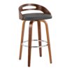 Cassis - Mid-Century Modern Fixed Height Barstool With Swivel With Round Footrest (Set of 2) - Walnut / Gray - Image 2