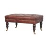 Buffalo - Brown Leather Ottoman With Castor Legs - Walnut - Image 4