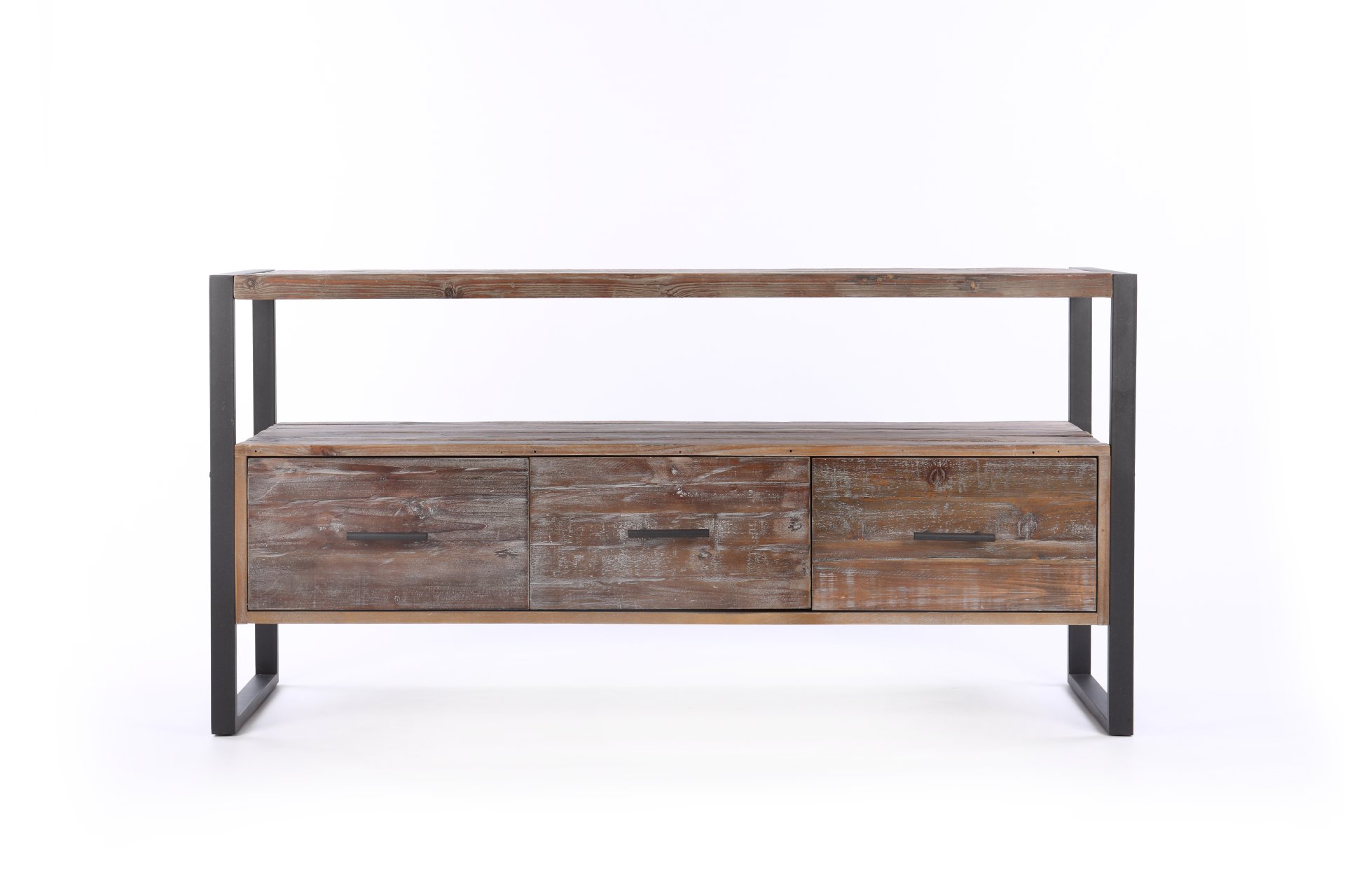 Reclaimed Wood Media TV Console Table With 3 Drarwer, Open Shelf - Antique Gray - Image 2