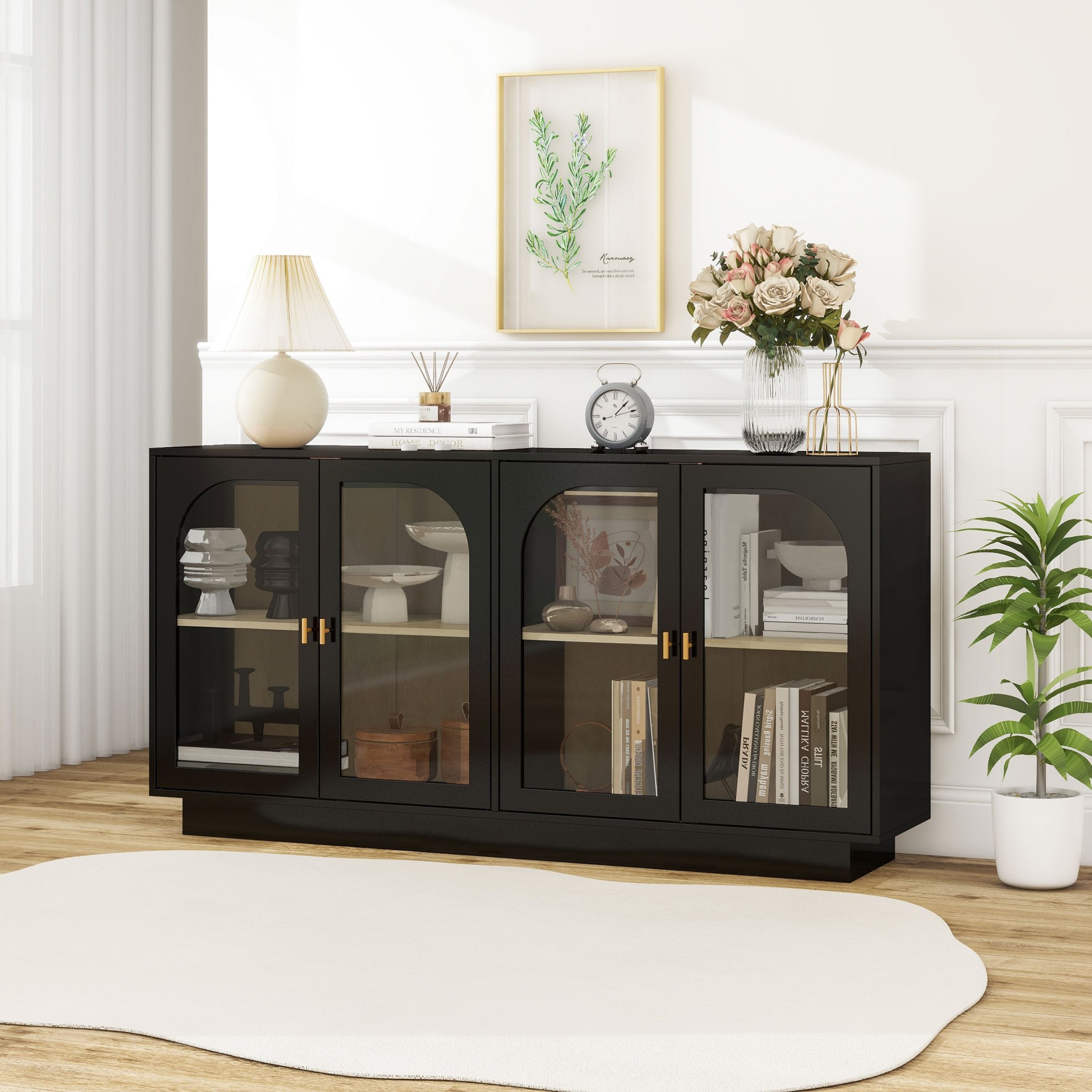 Storage Cabinet With Door For Living Room, Dining Room - Black - Image 2