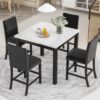 5-Piece Counter Height Dining Table Set With One Faux Marble Top Dining Table And Four Velvet Upholstered Chairs - Black - Image 9