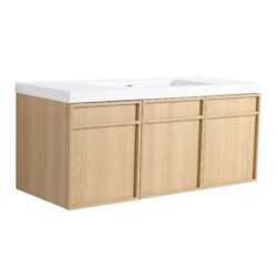 Original Wall Mounted Bathroom Vanity With Resin Sink And 3 Soft Closing Doors Plywood - Oak