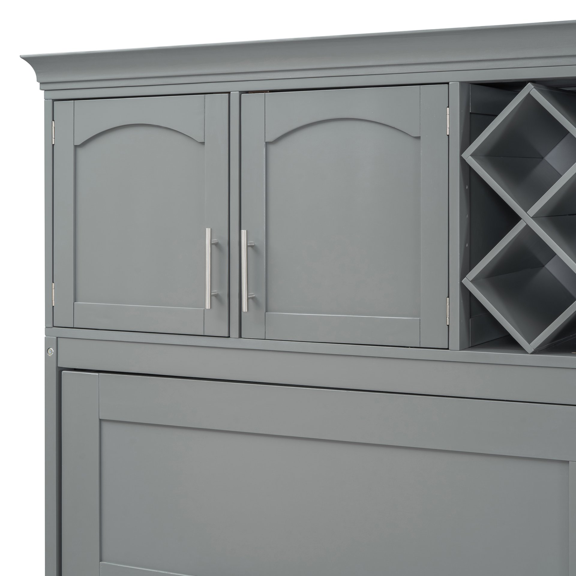 Queen Size Murphy Wall Bed With Top Cabinets & Wine Rack - Gray - Image 10