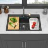 Modern Quartz Composite Waterfall Kitchen Sink With Pull Out Faucet, 33 X 22" - Black - Image 2