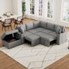 Sectional Sofa Convertible Pull Out Sofa Bed L - Shaped Sofa U - Shaped Sofa With A Movable Storage Ottoman For Living Room - Gray - Image 11