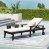 Jason - Chaise Lounge Adjustable Acacia Wood Outdoor Furniture - Black White - Image 2