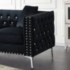 Wide Sofa With Jeweled Buttons Square Arm, 2 Pillows - Black - Image 5