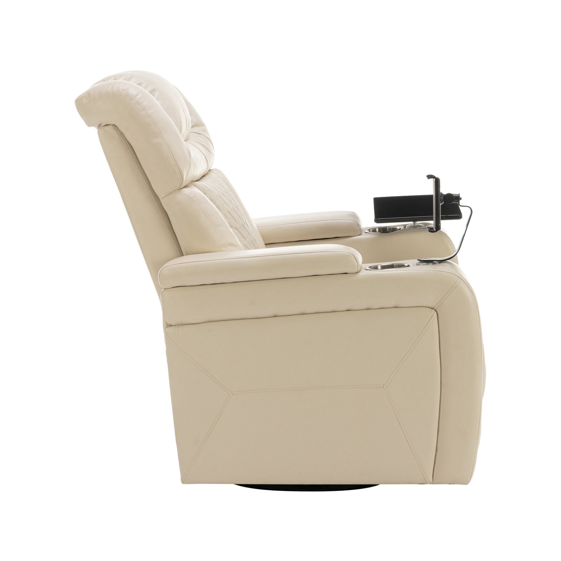 Home Theater Recliner With 270 Degree Swivel, Power Recliner With Tray Table, Phone Holder, Cup Holder, USB Port - White - Image 15