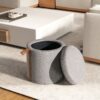 Brandy - Round Upholstered Storage Ottoman With Leather Accent - Gray - Image 9