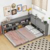 Full Floor Bed With L-Shaped Bookcases, Sliding Doors, Without Slats - Gray - Image 2