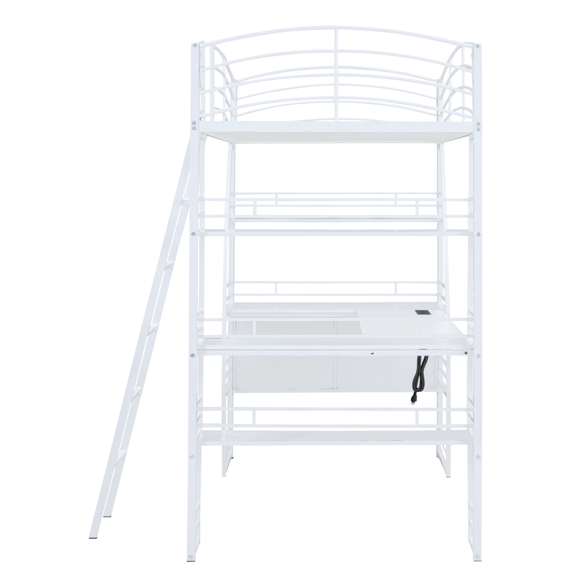 Twin Size Loft Bed With 4 Layers Of Shelves And L-Shaped Desk, Stylish Frame With A Set Of Sockets, USB Ports And And Wireless Charging - White - Image 5