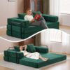 Floor Couch, Compression Sofa, Convertible Floor Sofa Bed With Pillow Back Support Armrest - Dark Green - Image 7