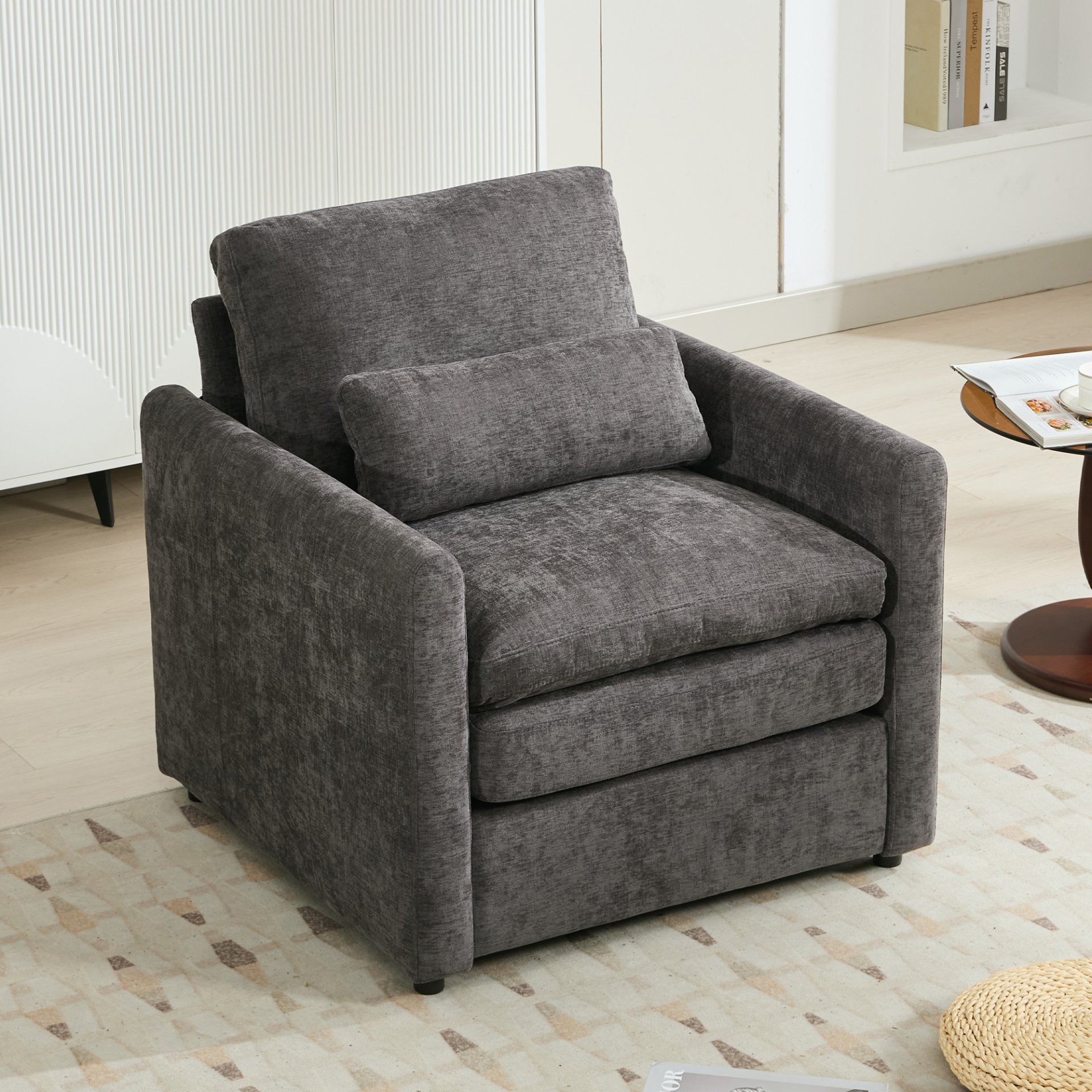 Cozy Upholstered Armchair Oversized Comfy Cloud Sofa Double Cushion Single Sofa Plush Cushion Armchair For Living Room - Gray - Image 3