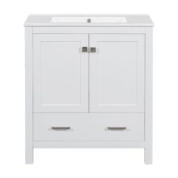 Bathroom Vanity With Single Sink, Combo Cabinet Undermount Sink, Bathroom Storage Cabinet With Two Doors And A Drawer, Soft Closing, Multifunctional Storage, Solid Wood Frame - White