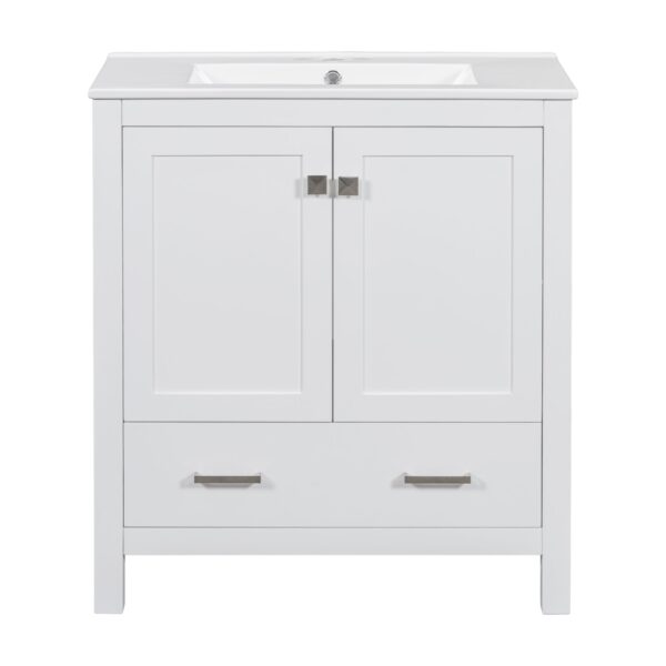 Bathroom Vanity With Single Sink, Combo Cabinet Undermount Sink, Bathroom Storage Cabinet With Two Doors And A Drawer, Soft Closing, Multifunctional Storage, Solid Wood Frame - White