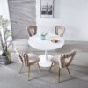 Modern Chair With Iron Tube Legs, Soft Cushions And Comfortable Backrest, Suitable For Dining Room, Living Room, Cafe, Hairball Back (Set of 4) - White / Gold - Image 2