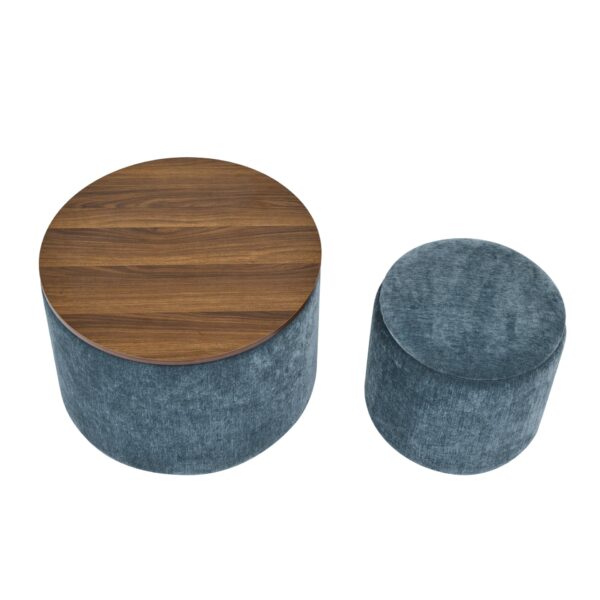 Classic Chenille Storage Ottoman Set With Drum Shaped Stool And Desktop Panel - Dark Blue