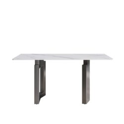 63" Modern Artificial Stone White Straight Edge Black Metal Leg Dining Table - White / Black