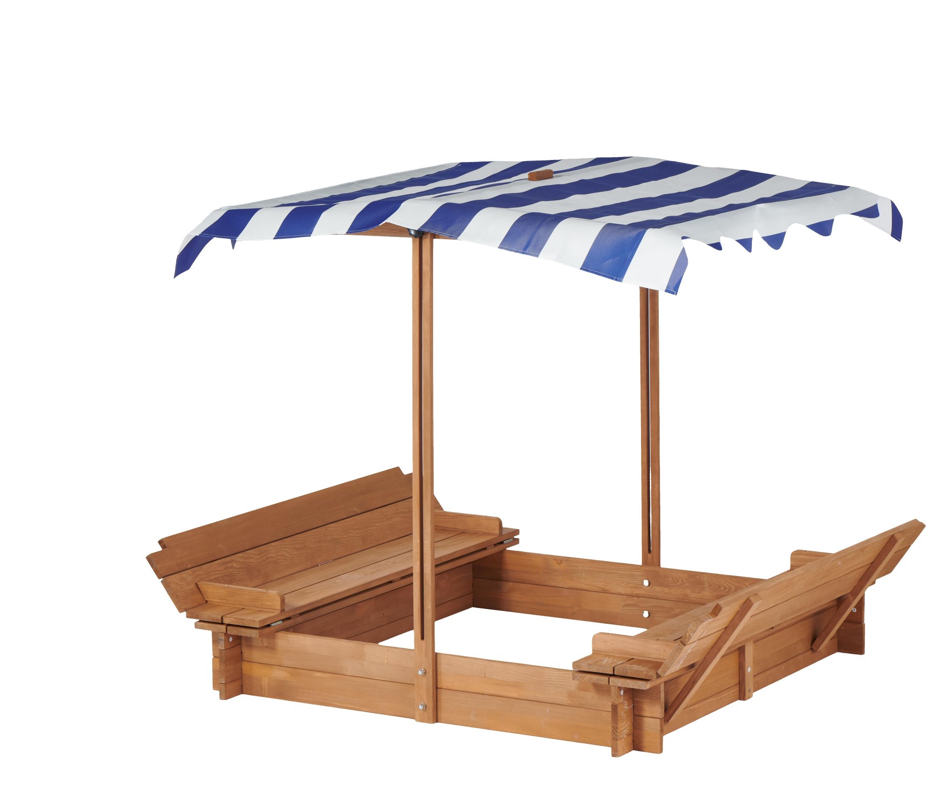 Kids Sandbox With Adjustable Cover, Sand Box With 2 Foldable Bench Seats, Outdoor Sandpit For Backyard Play - Light Brown - Image 7