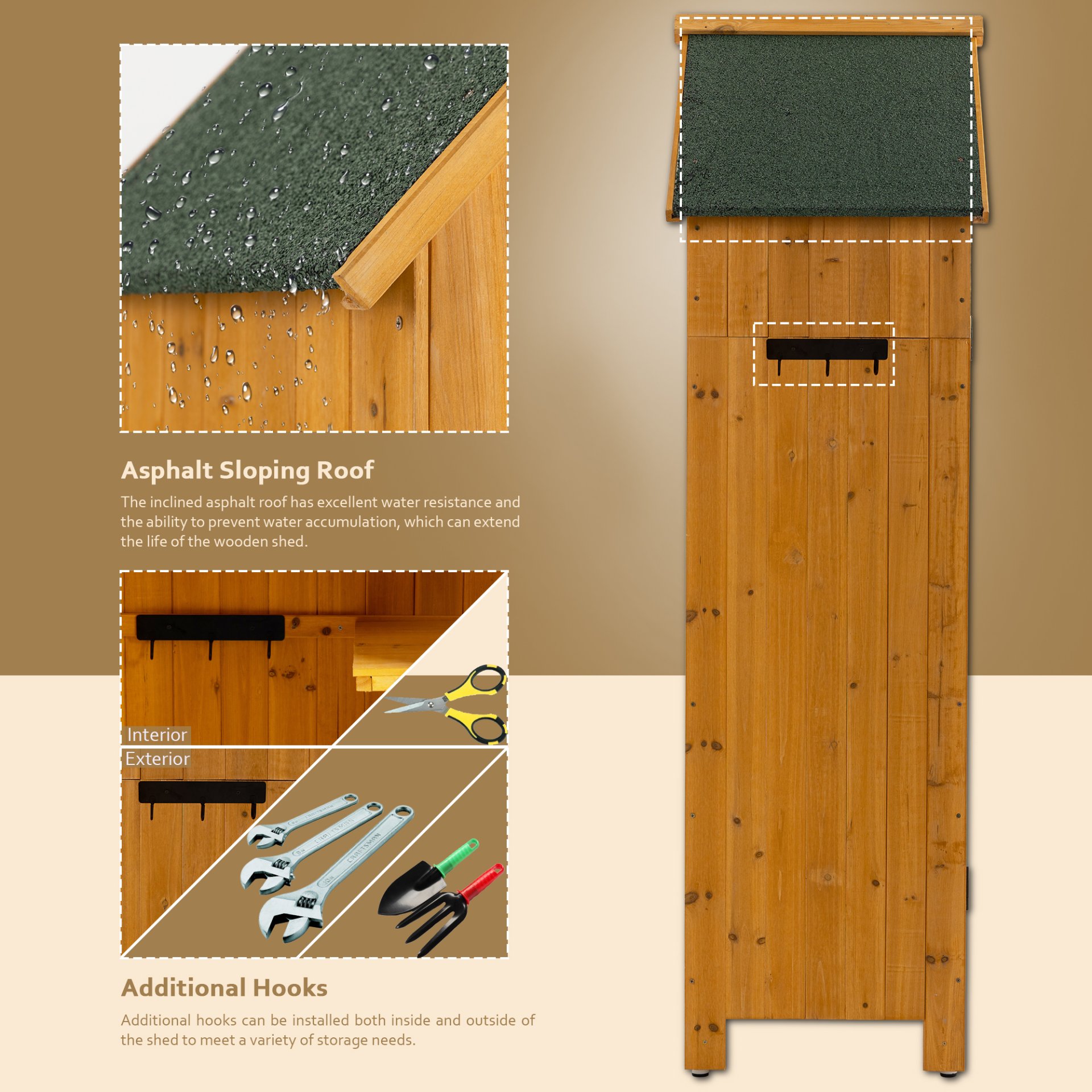 Outdoor Storage Cabinet Tool Shed Wooden Garden Shed - Natural - Image 6