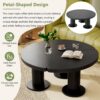 Round Petal Shaped Coffee Table Style Center Table With 3 Thick Legs Minimalist Irregular End Table With Sleek Round Edges For Living Room - Black - Image 5