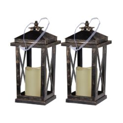 Menifee - Lantern With Led Candle (Set of 2) - Antique Black
