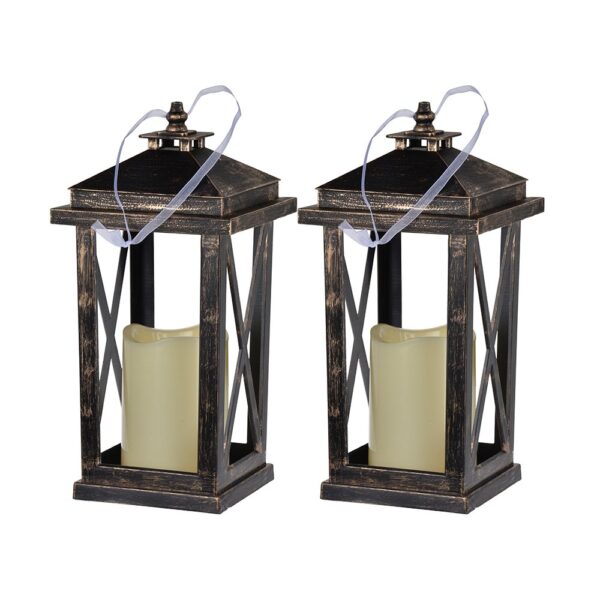 Menifee - Lantern With Led Candle (Set of 2) - Antique Black