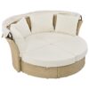 Outdoor Patio Daybed Wicker Rattan Double Daybed Round Sofa Furniture Set With Retractable Canopy, 4 Pillows For Lawn Garden Backyard Porch Pool - Beige - Image 16