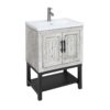 Modern Freestanding Bathroom Vanity With Ceramic Sink, Hot And Cold Faucet, 2 Door Cabinet & Open Iron Shelf, Magnesium Oxide And Iron Frame - White - Image 8
