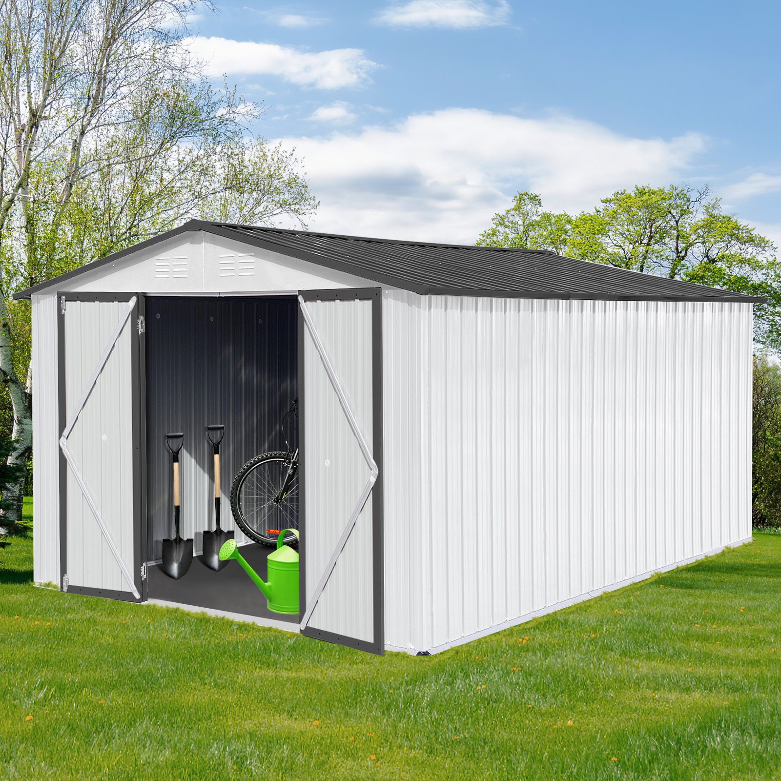 10'x12' Garden Sheds Outdoor Storage Sheds - White / Gray - Image 5