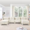 Elegant Four Seater Sofa With Movable Ottoman And Lumbar Pillow Frame Ergonomic Design - Beige - Image 20