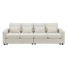4 Seater Modern Linen Sofa With Armrest Pockets And 4 Pillows, Minimalist Style Couch - Beige - Image 2